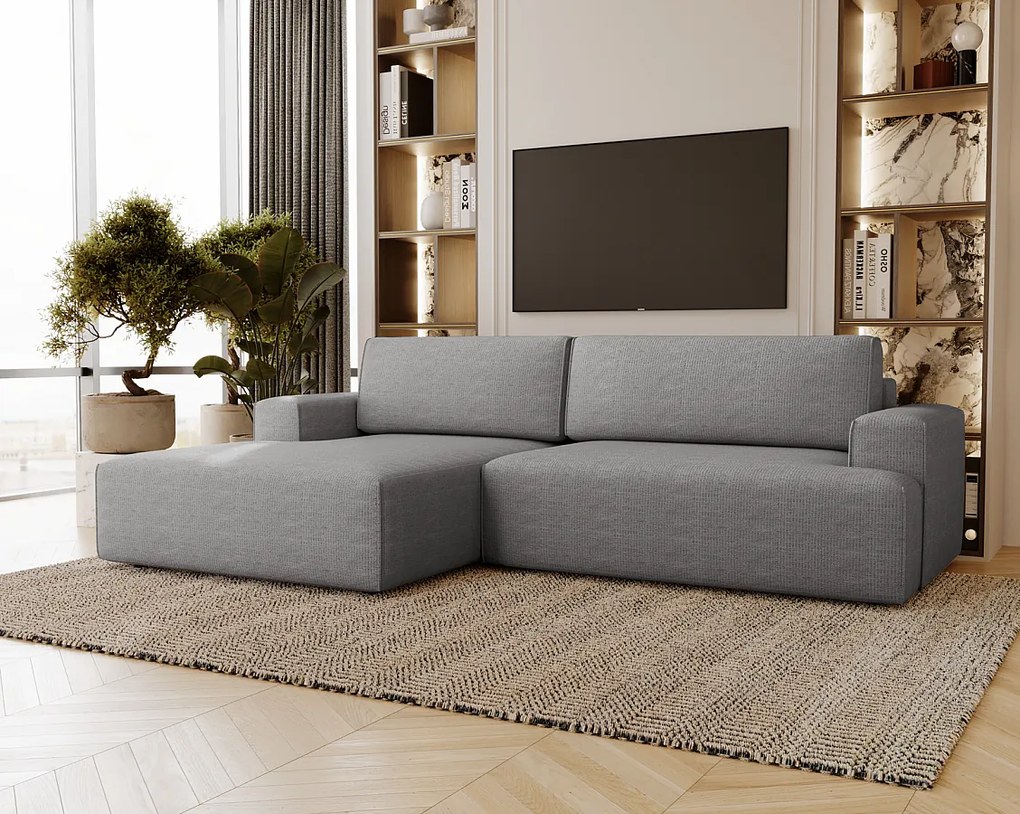 Emporius Boston narożnik rozkładany do salonu - sofa z funkcją spania, mały narożnik, pojemnik na pościel, lewostronny - narożnik szary (Memphis 18)