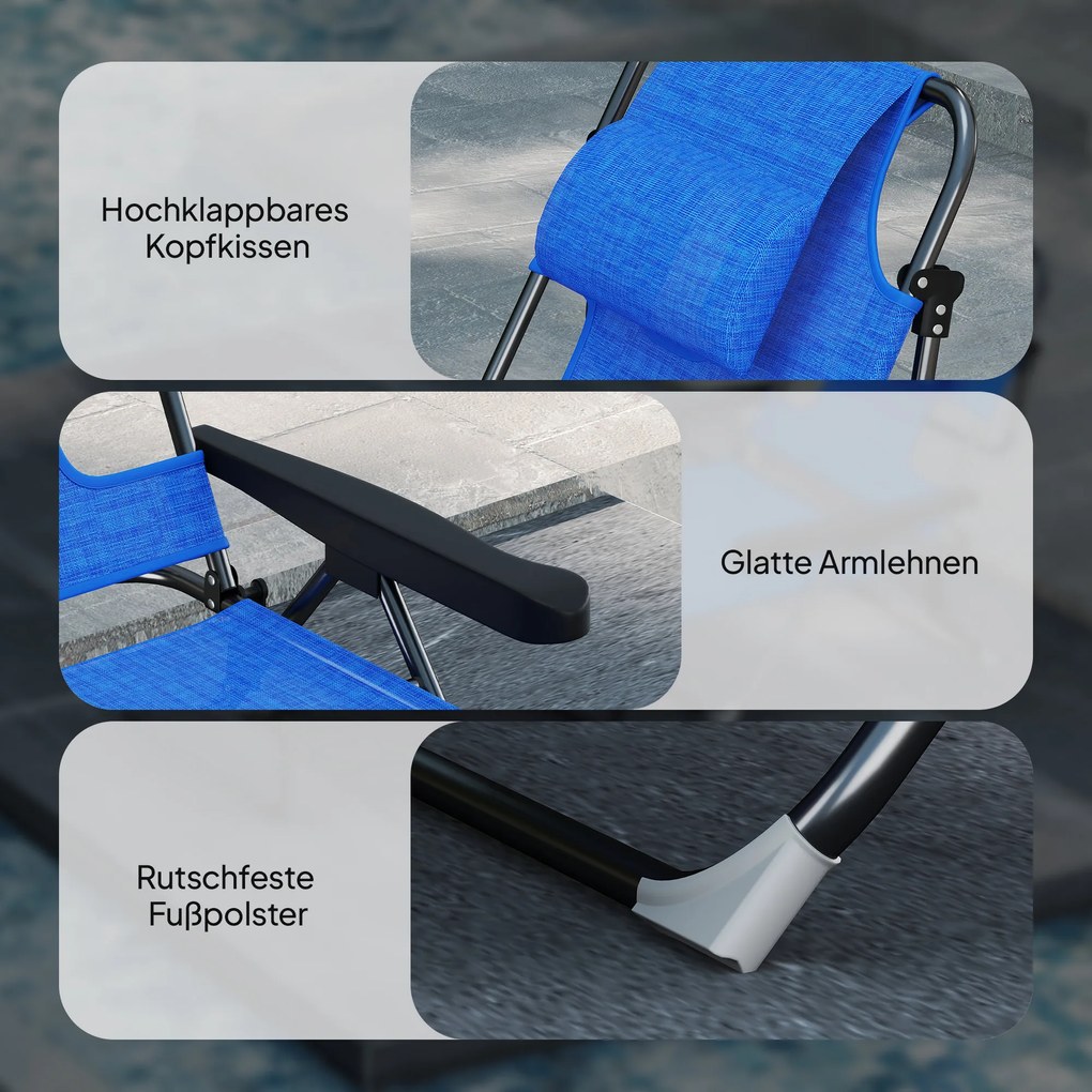 Leżak Ogrodowy Outsunny, Składany, Wodoodporny, 194 cm x 72 cm x 31 cm, Czarny + Granatowy