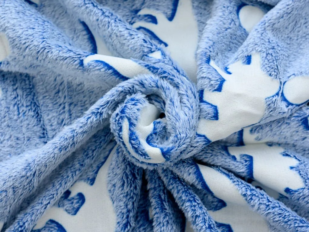 Niebieski świecący koc z mikroflaneli DINO BLUE 150x200 cm
