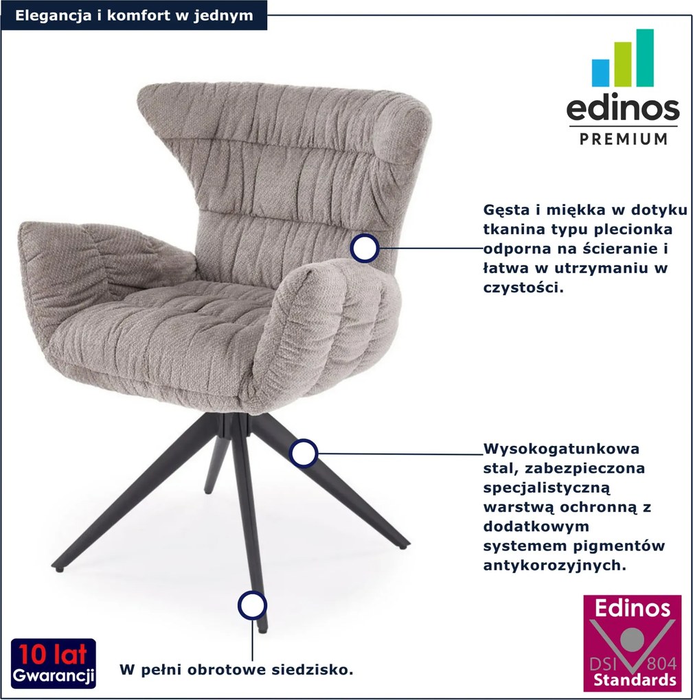 Szare designerskie tapicerowane krzesło obrotowe H6-S51