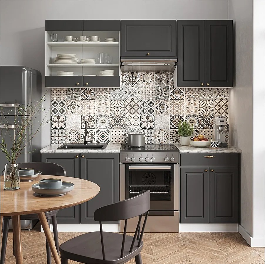 Aneks kuchenny antracytowo-złoto-biały 200x60x81.6 fame-line