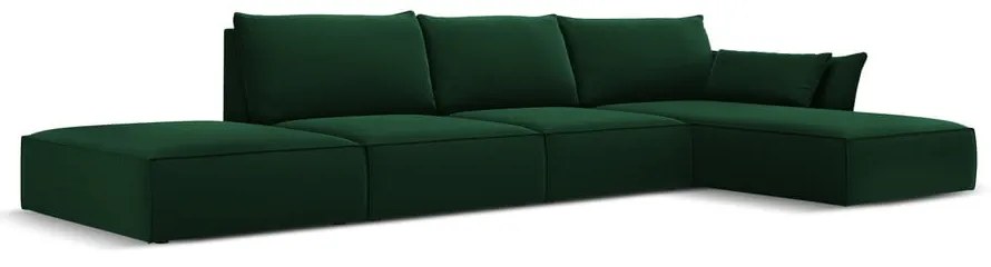 Ciemnozielony aksamitny narożnik (prawostronny/z szezlongiem) Vanda – Mazzini Sofas
