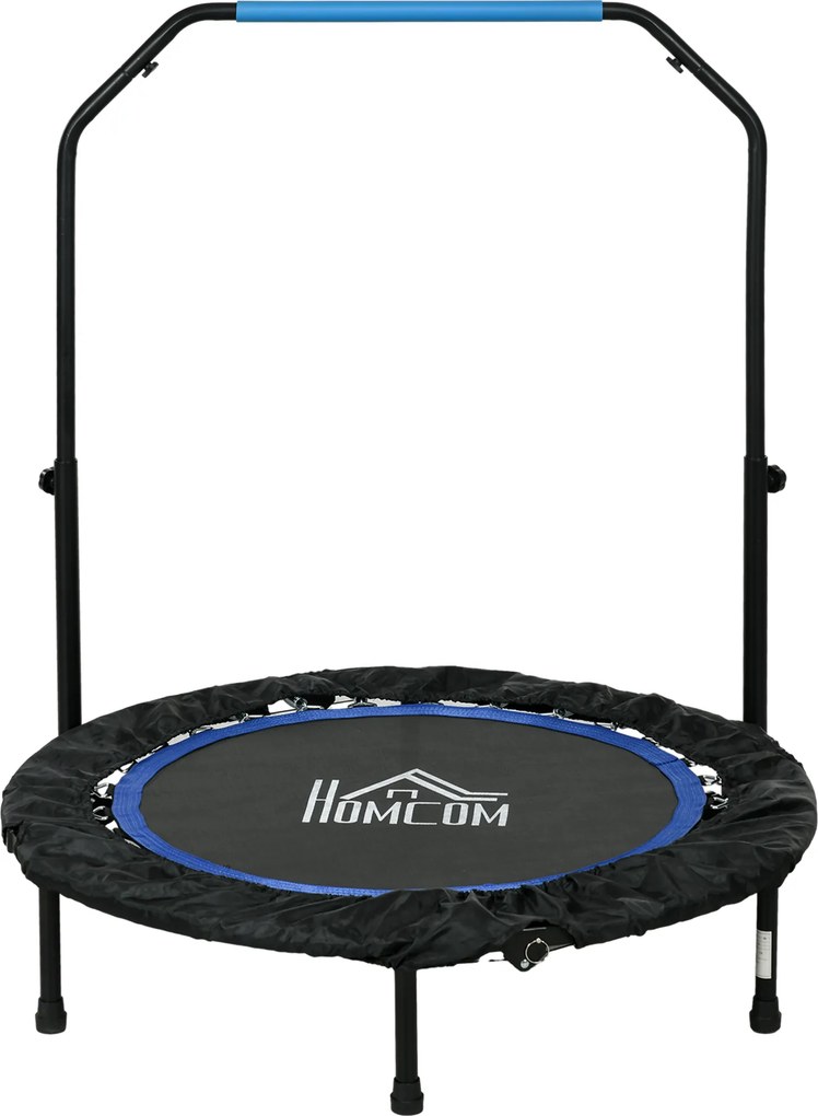 HOMCOM Trampolina fitness, składana, z regulowanym uchwytem, Ø102x123H cm, do 100 kg, Czarna/Niebieska