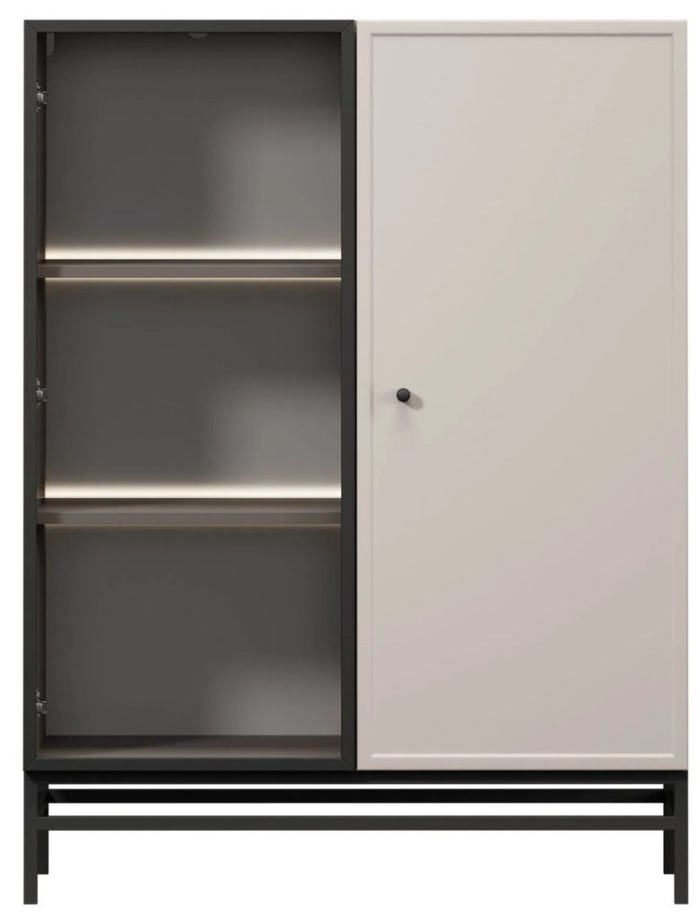 Witryna Lorini do salonu 100 cm - kaszmir / czarny uchwyt / stelaż