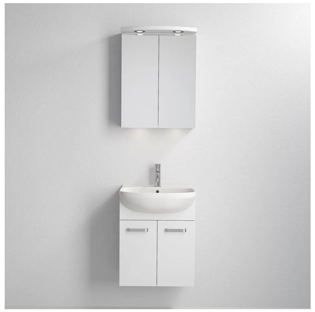 Szafka łazienkowa z umywalką Vang + szafka z lustrem i oświetleniem LED 230V IP44, biała
