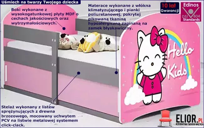 Łóżko dla dziewczynki z materacem Hello Kity - Rayan