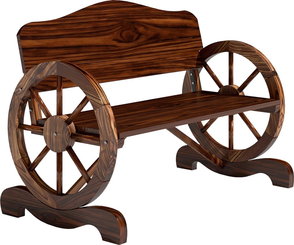 Outsunny Dwuosobowa Ławka Ogrodowa z Podłokietnikami w Kształcie Kół, Rustykalna Ławka Zewnętrzna na Taras, Werandę, Drewno Świerkowe, Brązowa