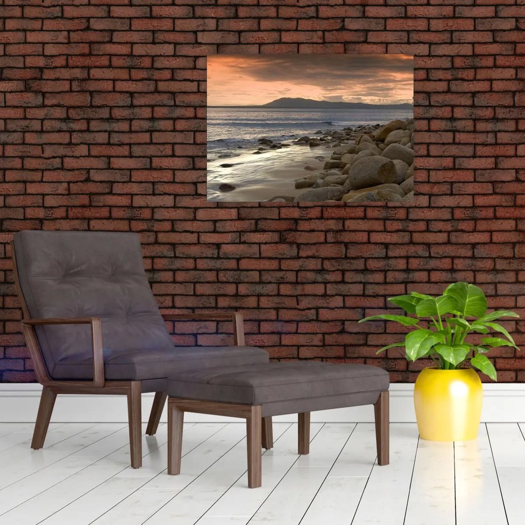 Obraz na szkle - Morze i góry (70x50 cm)