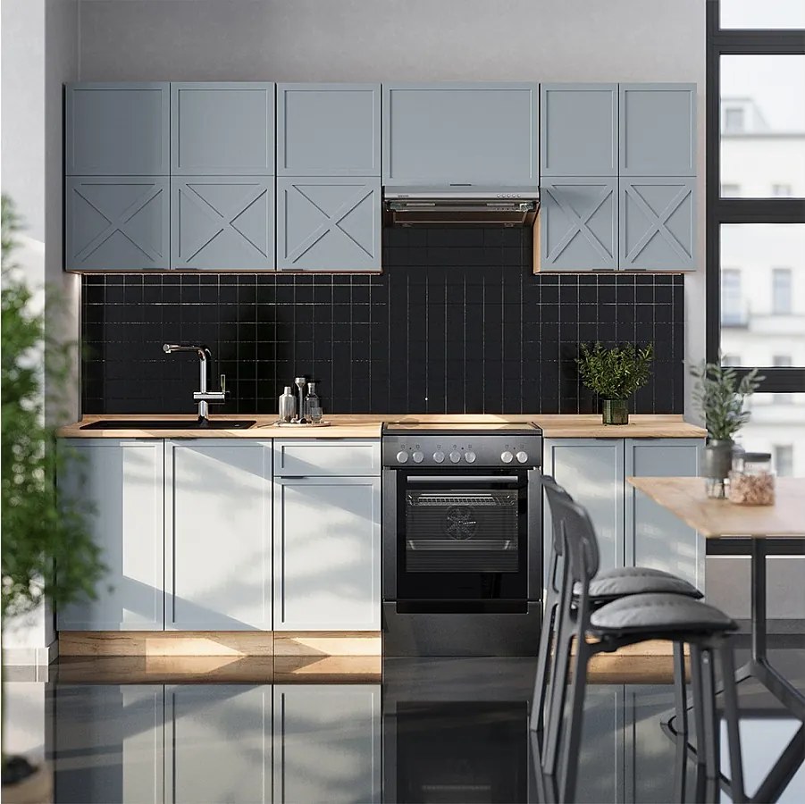 Aneks kuchenny jasnoniebiesko-szary/złoty dąb 240x46x81.6 fame-line