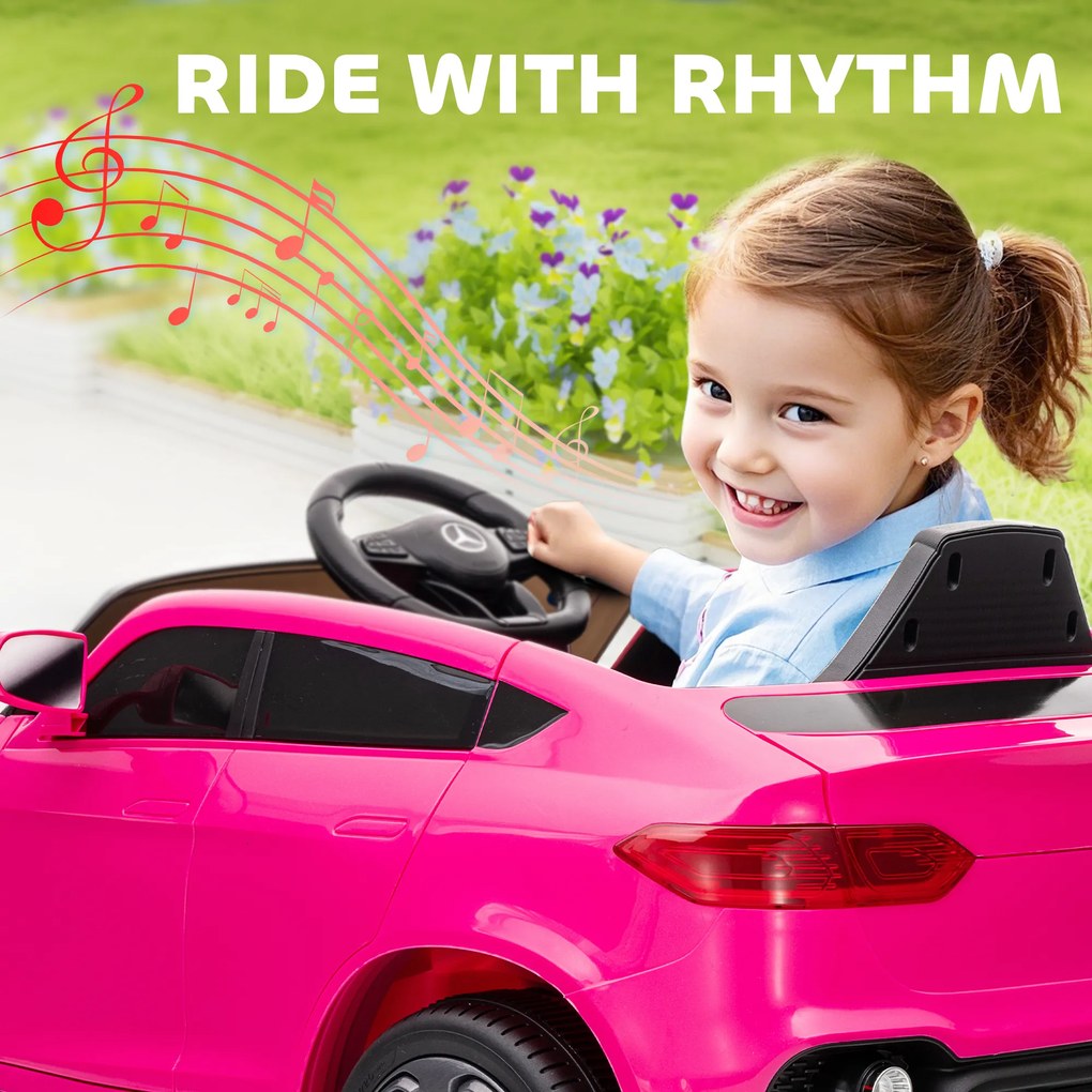 AIYAPLAY Elektryczne auto dla dzieci, 12V z pilotem, LED, muzyka, 3 prędkości, 3-6 lat, Różowy