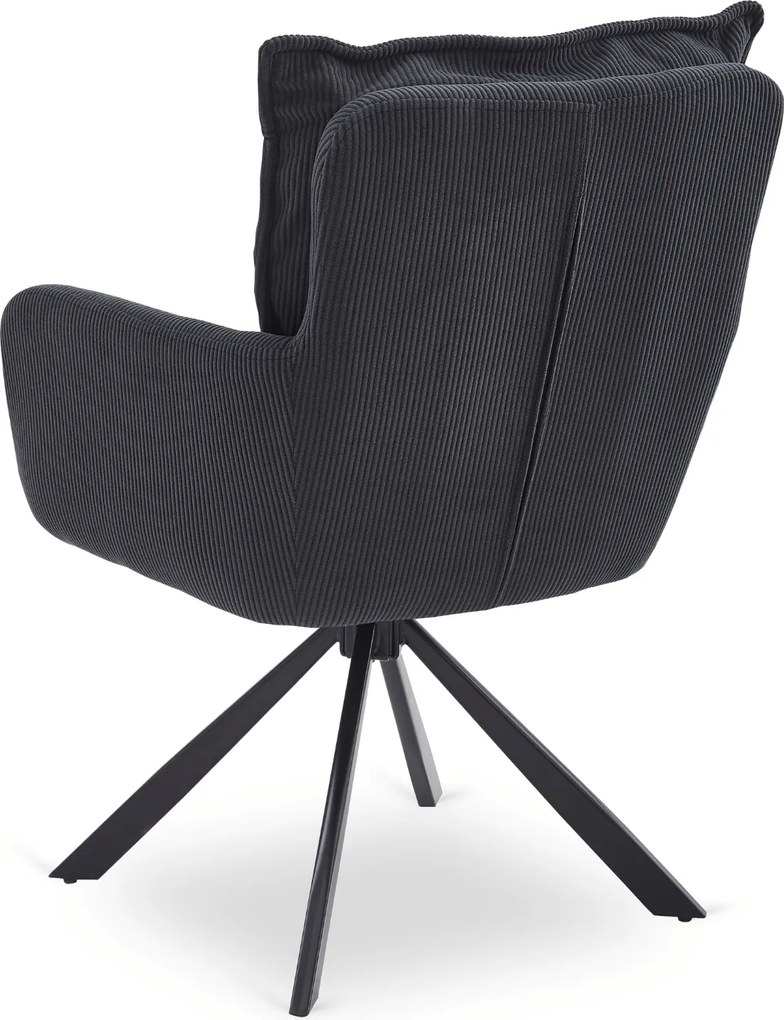 Krzesło Tapicerowane Obrotowe do Salonu CITY Czarne Sztruksowe Nowoczesne