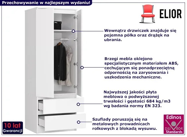 Biała dwudrzwiowa szafa z drążkiem - Oferos 3X