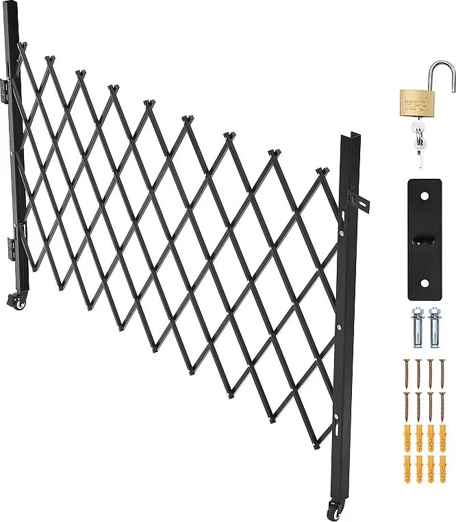 Barierka Bezpieczeństwa SucceBuy Rozsuwana 190 x 131 cm, Pojedyncza Brama Nożycowa, Zamykana i Chowana, ze Solidnej Stali, do Wejścia, Garażu