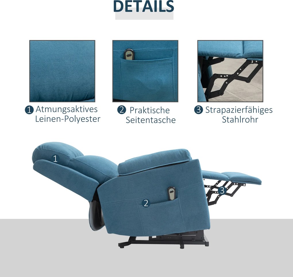 HOMCOM elektryczny fotel telewizyjny z funkcją podnoszenia i wsparcia przy wstawaniu wygodny i praktyczny | Aosom PL