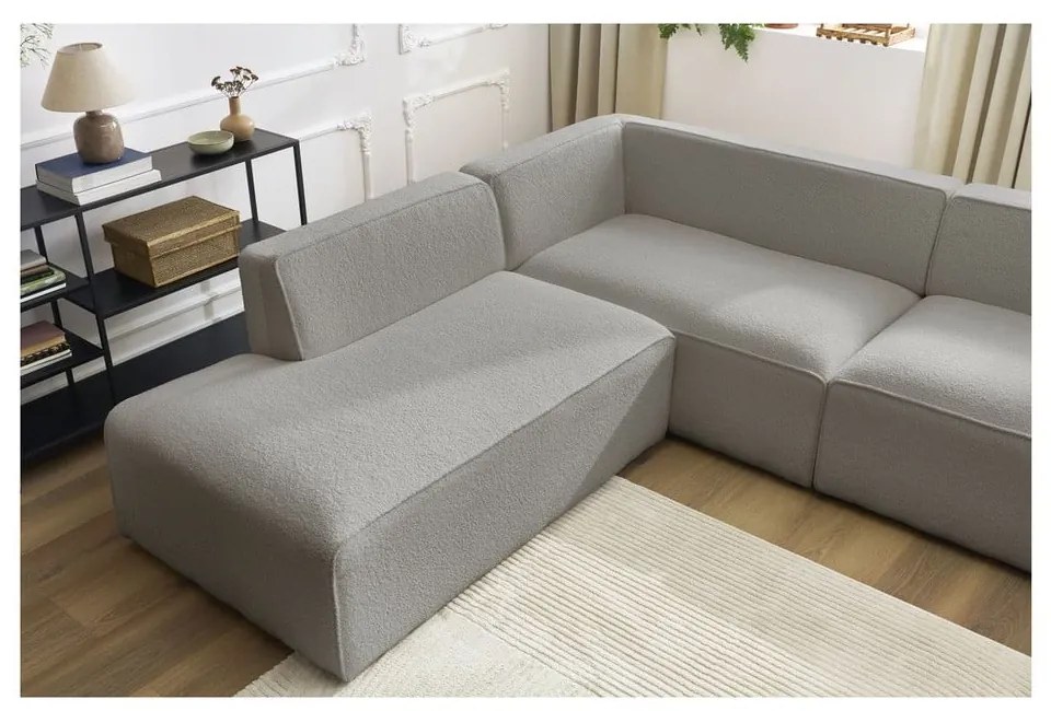 Jasnoszary narożnik modułowy z materiału bouclé (lewostronny/w kształcie litery U) Megeve – Bobochic Paris