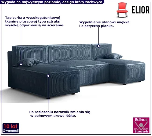 Niebieski rozkładany narożnik w kształcie litery U W8-P26