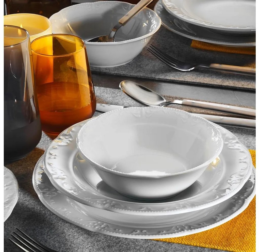 18-częściowy biały zestaw obiadowy z porcelany