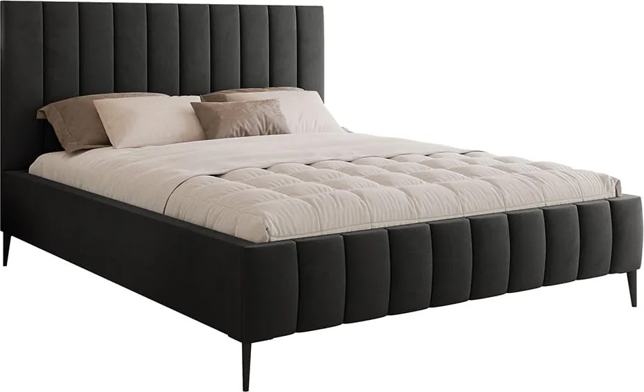 Łóżko tapicerowane AKENO SLIM z pojemnikiem na pościel na wysokich nóżkach