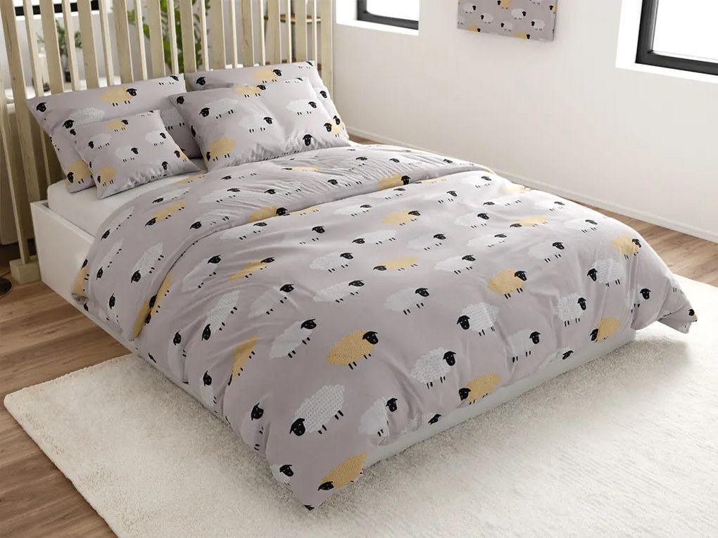 PrzytulneMieszkanie.pl PrzytulneMieszkanie.pl Pościel z mikrofibry SHEEP DREAM szare Rozmiar pościeli: 2 szt 70 x 90 cm | 200 x 220 cm