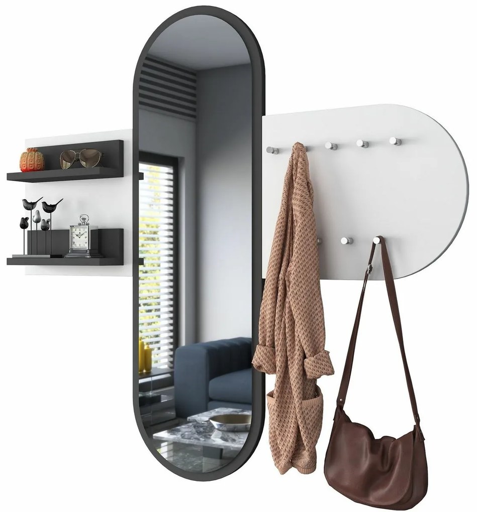 Wieszak ścienny z lustrem Pomi White