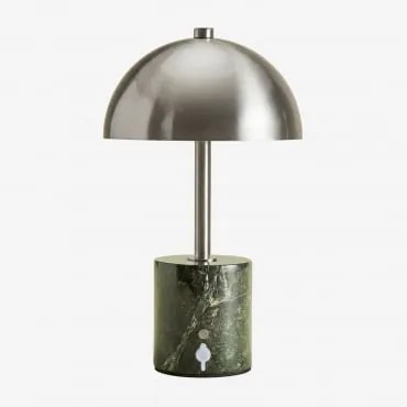 Bezprzewodowa Lampa Stołowa Led Z Żelaza I Naturalnego Kamienia Nicolas ↑35 Cm & Zielony Marmur Forest - Sklum