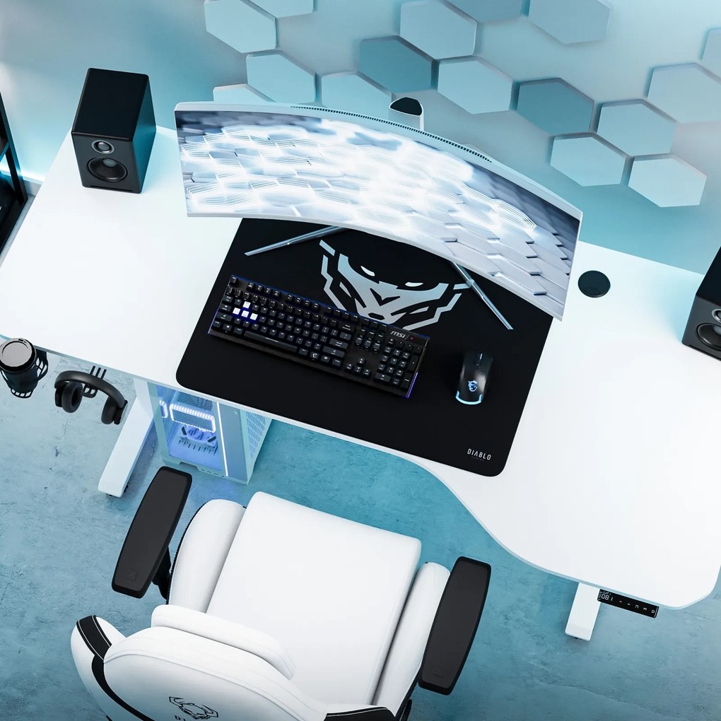 Biurko gamingowe z regulacją wysokości Diablo X-Tensio 160 cm, kolor biały