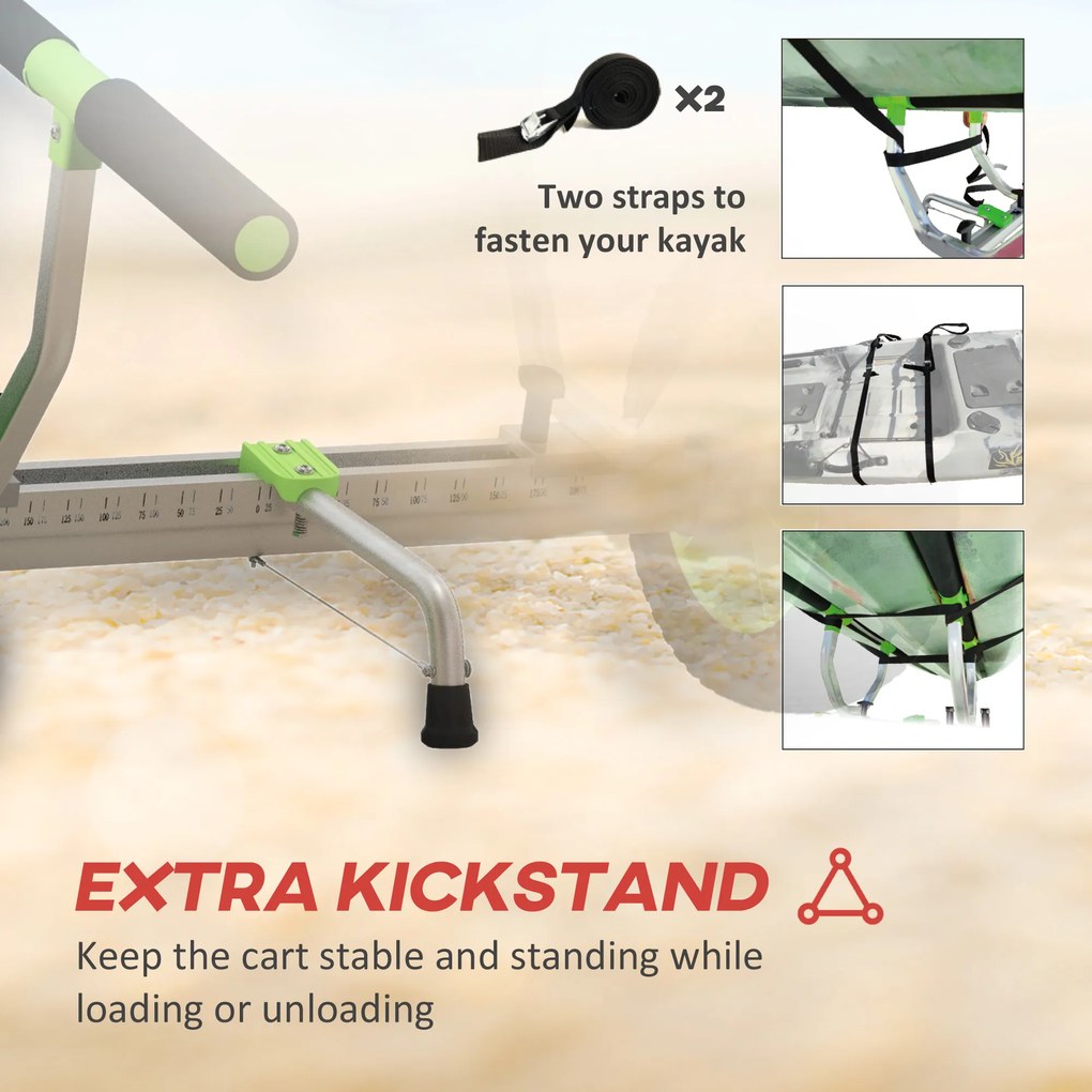 SPORTNOW Wózek do łodzi, regulowana szerokość, nośność do 100 kg, aluminium, czarno-zielony, 79 x 72,5 x 42 cm