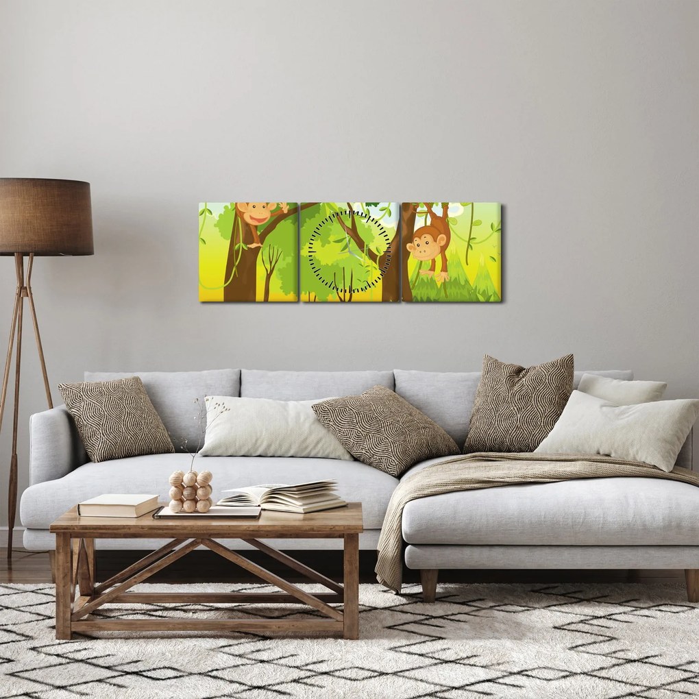 Obraz - Małpy (z zegarem) (90x30 cm)
