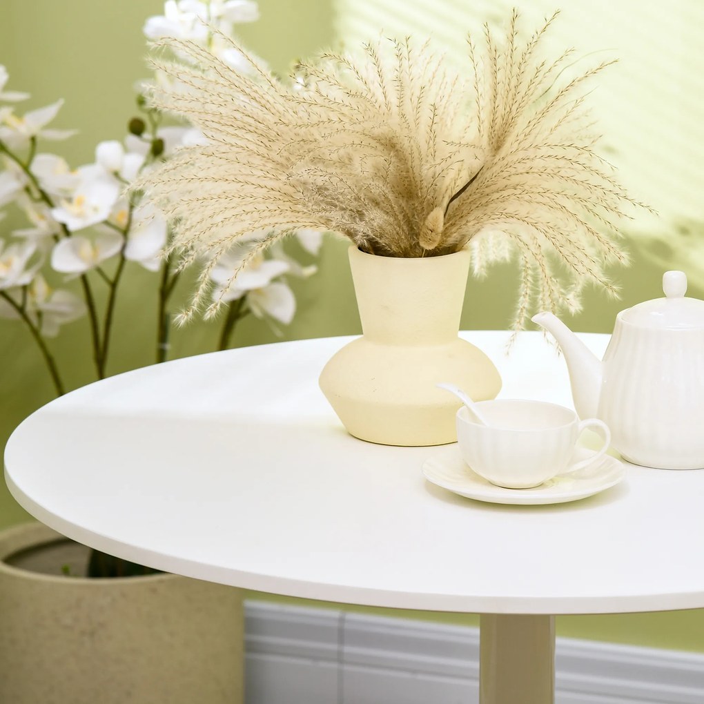 HOMCOM Stół Jadalny dla 2 Osób, Okrągły Blat Ø80 cm, MDF i Stal, Antypoślizgowy, Biały, 75H cm