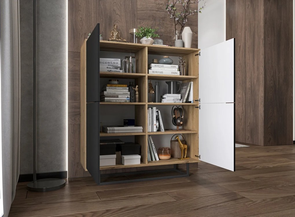 Wysoka komoda w stylu loft Apollo 98 dąb wotan/czarny