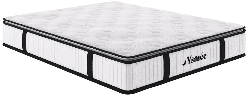 Zestaw 140 x 190 cm stelaż z białą skrzynią + materac o grub. 28 cm ze sprężynami kieszeniowymi i zintegrowaną nakładką - AMERICAN DREAM marki YSMÉE