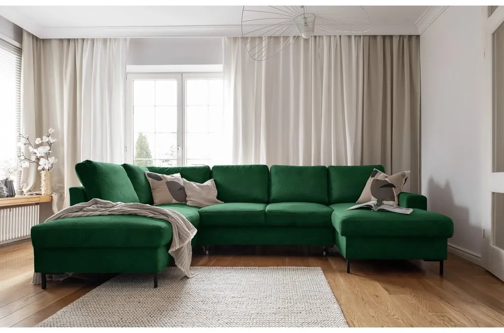 Ciemnozielony sztruksowy rozkładany narożnik (lewostronny) Lofty Lilly – Miuform