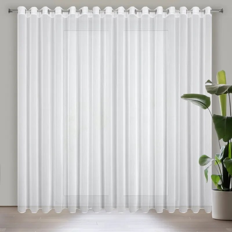 Firana gotowa biała z gęstej tkaniny o naturalnym wyglądzie 300x260 cm