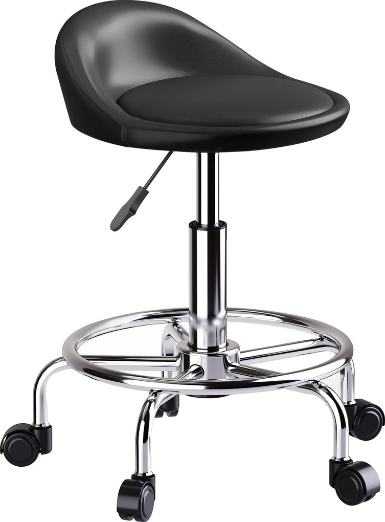 HOMCOM Obrotowy Taboret z Regulacją Wysokości z Oparciem, 59-75 cm, Obrotowy 360°, Czarny