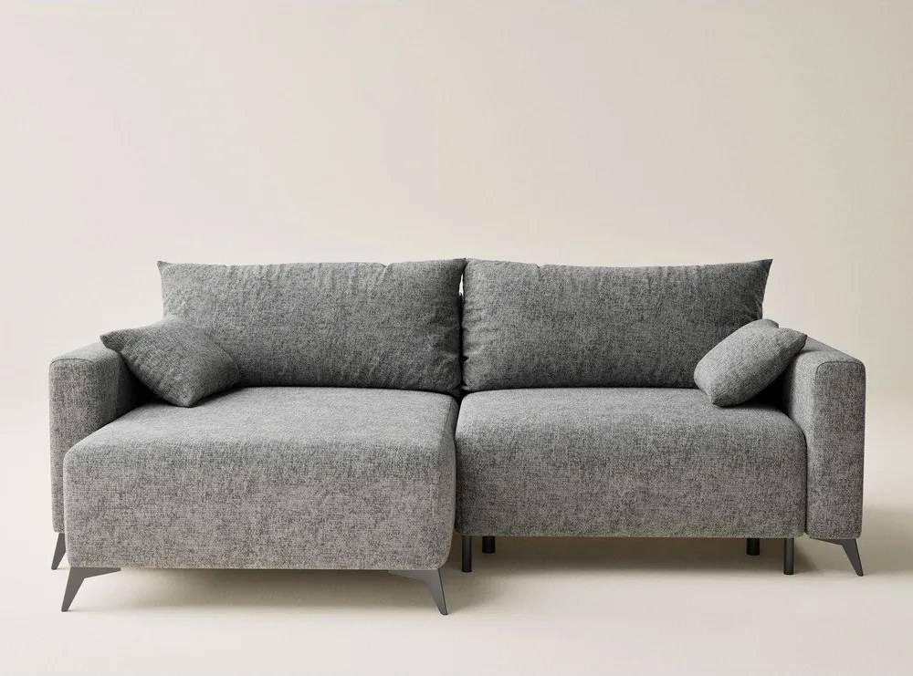 Szary rozkładany/ze schowkiem narożnik z tkaniny szenilowej (lewostronny/z szezlongiem) Leon – Maison de Rêve