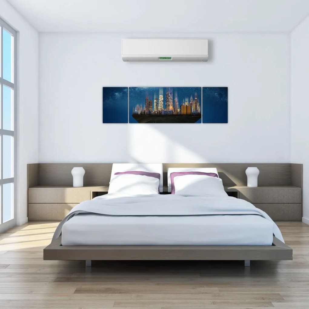 Obraz - Wielkie miasto unoszące się w kosmosie (170x50 cm)