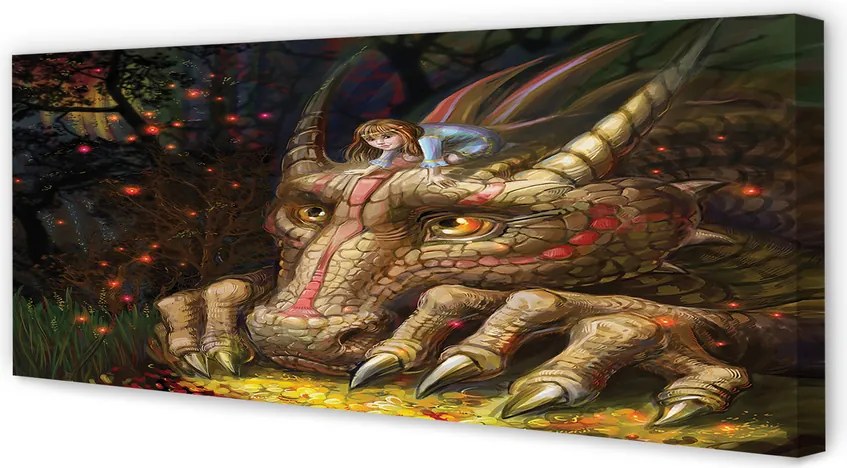 Obraz na płótnie Głowa Smoka i Dziewczynka w Lesie