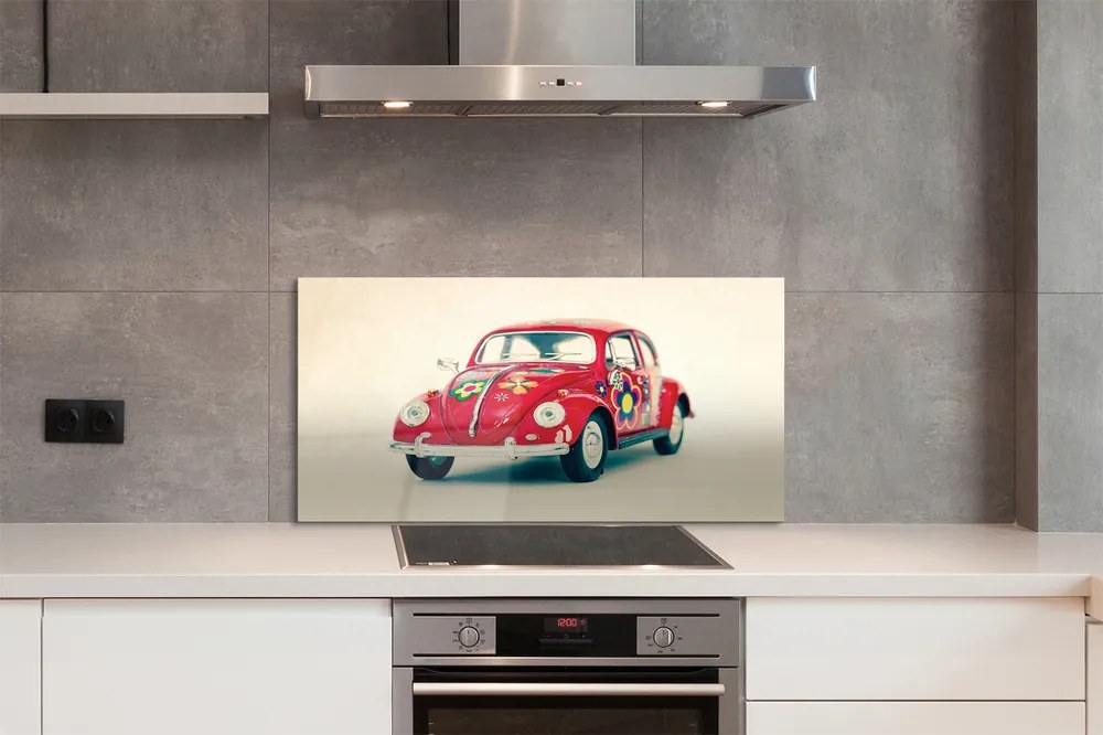 Panel szklany do Kuchni Czerwony Samochód w Kwiaty