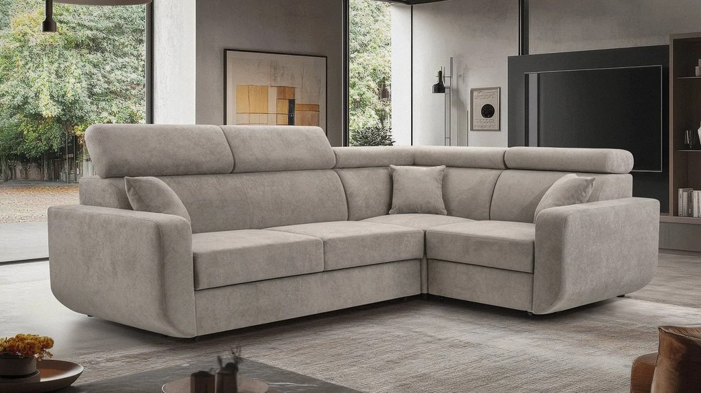 Masseno Narożnik RENO z funkcją spania i pojemnikiem na pościel Narozniki L, Rozkładana sofa - Szary, VELO 633