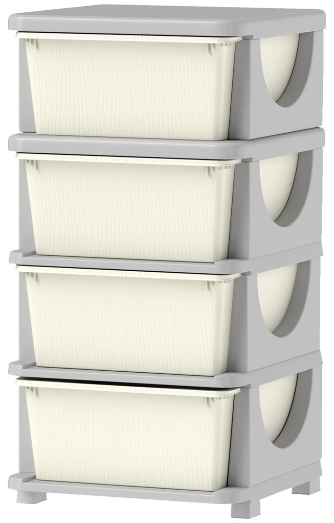 HOMCOM Skrzynki do Przechowywania dla Dzieci, 4 Duże Szuflady, Zaokrąglone Krawędzie, Plastik, 37x37x76 cm, Kremowe