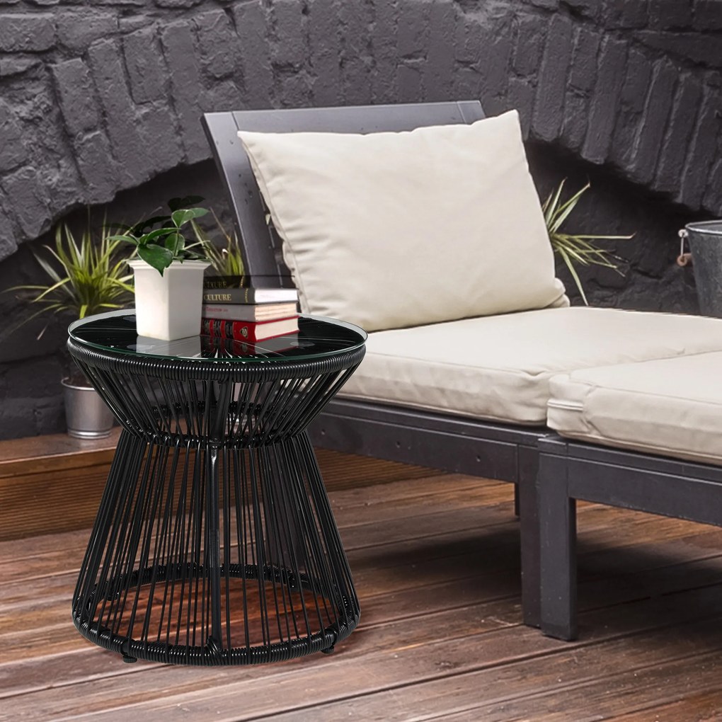 Outsunny Stolik ogrodowy w stylu boho, odporny na warunki atmosferyczne, PE-Rattan, 40 cm x 40 cm x 42 cm, Czarny
