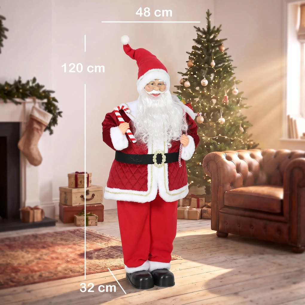 HOMCOM Śpiewający Mikołaj, 120 cm, w naturalnej wielkości, animowany, z obracającą się głową i ruchomymi ramionami | Aosom PL