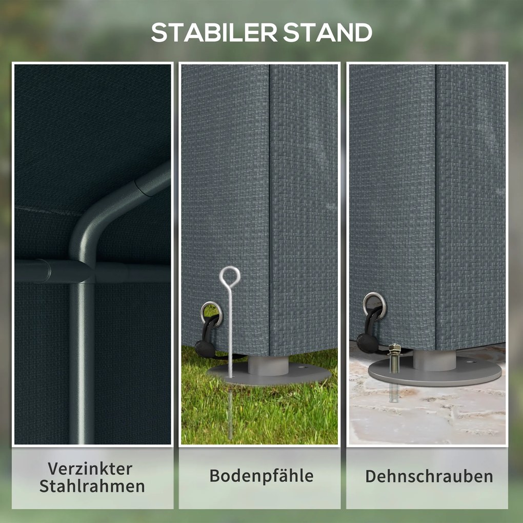 Outsunny Schowek na narzędzia, Garaż namiotowy, Duże drzwi, Ramka odporna na rdzę, 160x218x172 cm, Ciemnoszary