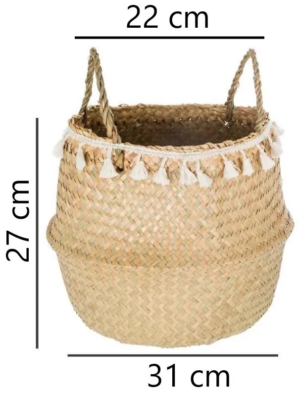 Kosz dekoracyjny z trawy morskiej, pleciony, Ø 31 cm, z frędzlami