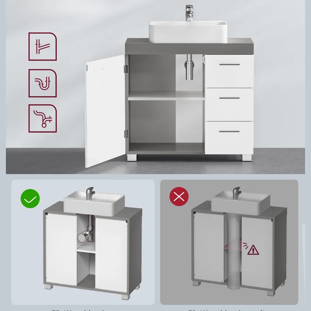 Szafka pod umywalkę IVY, 30x70x64 cm, biała/szara Vasagle