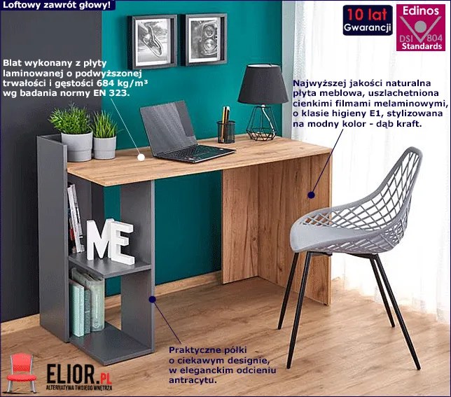 Biurko komputerowe do pokoju dąb wotan + antracyt D4-N96