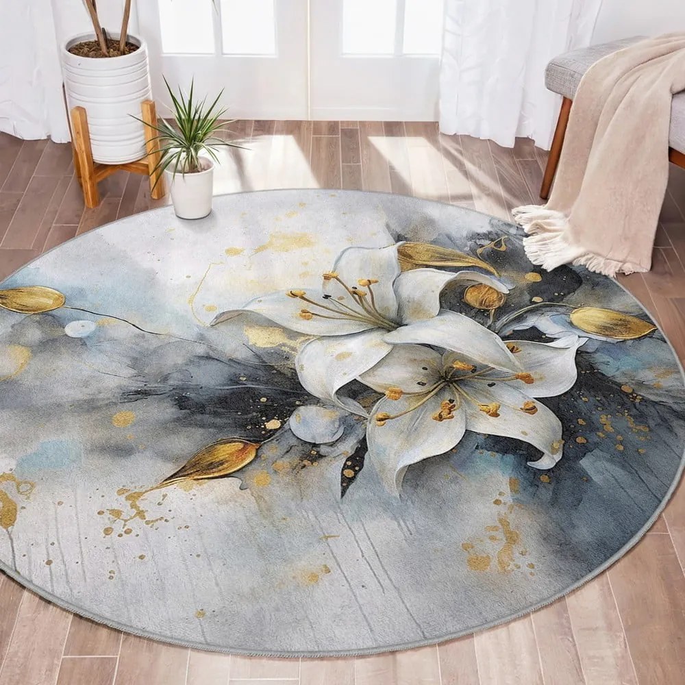 Niebiesko-szary okrągły dywan odpowiedni do prania ø 120 cm Golden Lilly – Mila Home