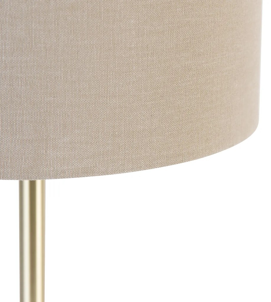 Klasyczna lampa stołowa mosiądz z abażurem w kolorze jasnobrązowym 35 cm - SimploDesignerski Oswietlenie wewnetrzne