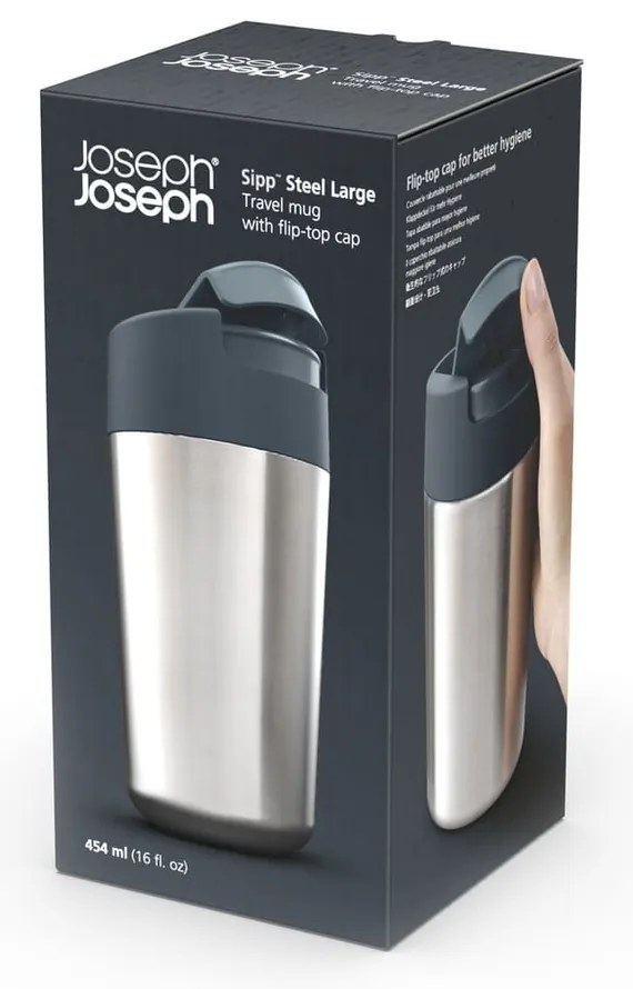 Kubek podróżny w granatowo-srebrnym kolorze 450 ml Sipp – Joseph Joseph