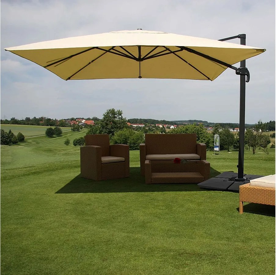 Obrotowy parasol wspornikowy MCW-A96 II,  kremowy ze stojakiem